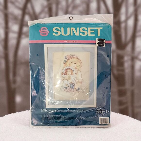 Vintage Little Girl Crewel Kit SUNSET Jan Hagara CATHY Holding A Doll Cottage‎ - Picture 11 of 16